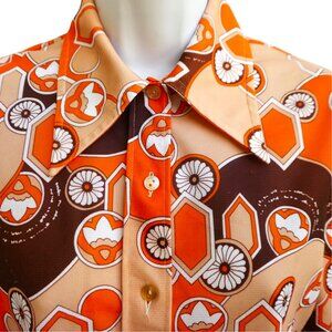 St Michael Vintage 60s Poly Knit Shirt Mod Dagger Collar Psychedelic Britain 14